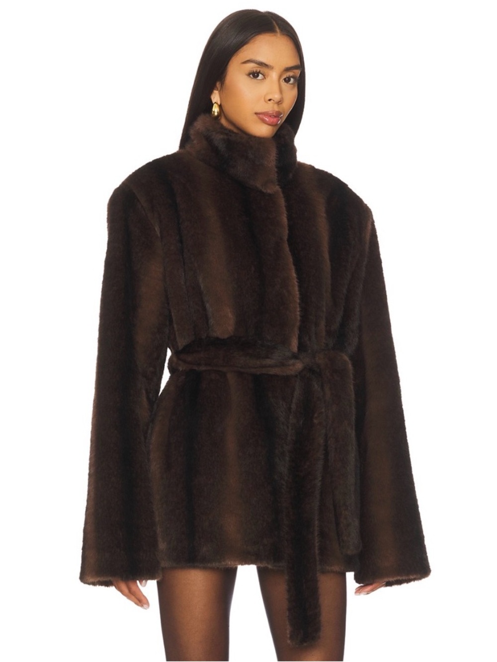 Lovers and Friends ‘× Christina Elezaj Andrea Faux Fur Jacket in Dark Brown’
